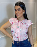 Blusa Social Feminina em Crepe Estampada com Babados nas Mangas