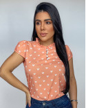 Blusa Social Feminina em Crepe Estampada com Botões na Gola