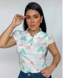 Blusa Social Feminina em Crepe Estampada com Botões na Gola