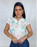 Blusa Social Feminina em Crepe Estampada com Botões na Gola